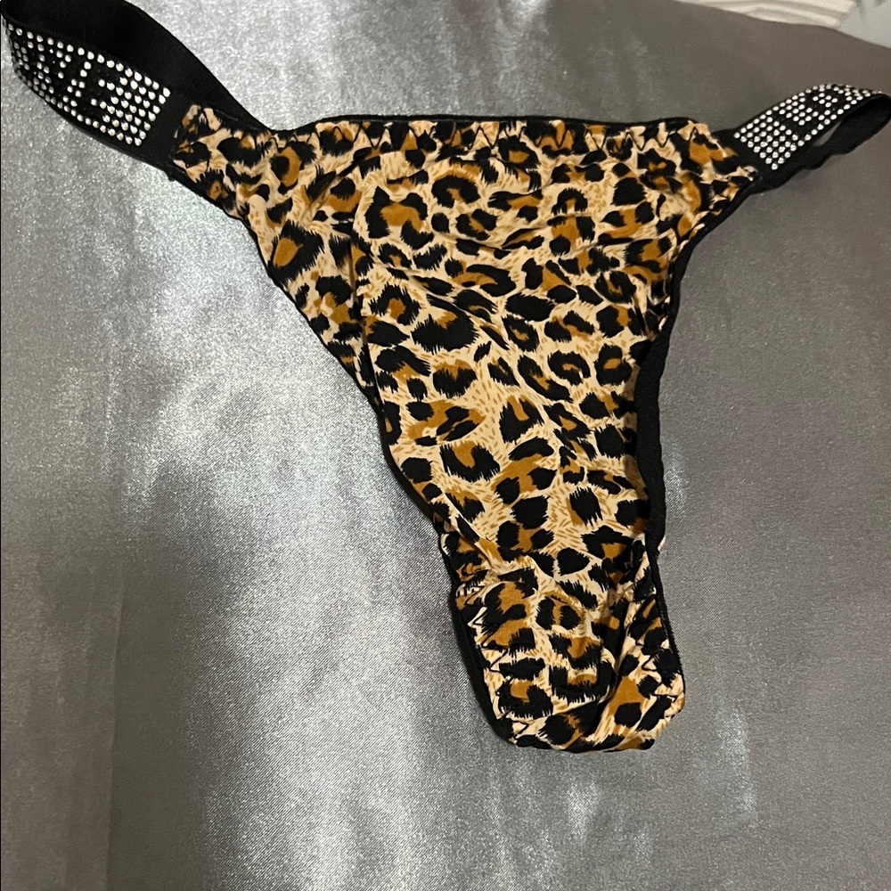 Leopard Print Thong with Rhinestone Elastic